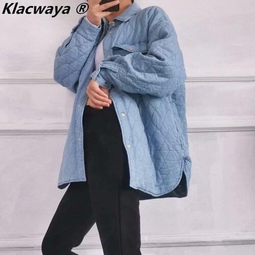Klacwaya 2021 Women Solid Color Argyle Coat Vintage TurnDown Collar Snap Pocket Female Loose Streetwear Outerwear Chic Jacket