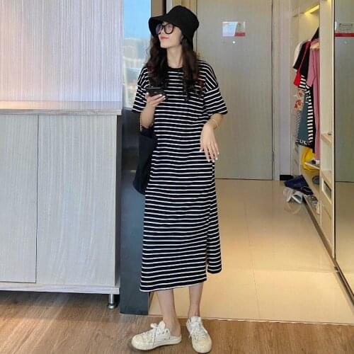 Dress Women Striped Short Sleeves Midi Maxi Large Size 3XL Summer Dresses Female Straight New Arrival Ulzzang Streetwear Popular