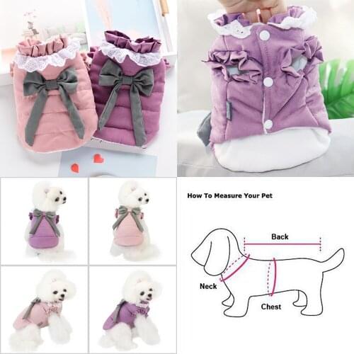 Winter Dog Coat Cute Bowknot Lace Dog Clothes Doggie Puppy Apparel Yorkshire Terrier Pomeranian Poodle Pet Clothing Outfit xl