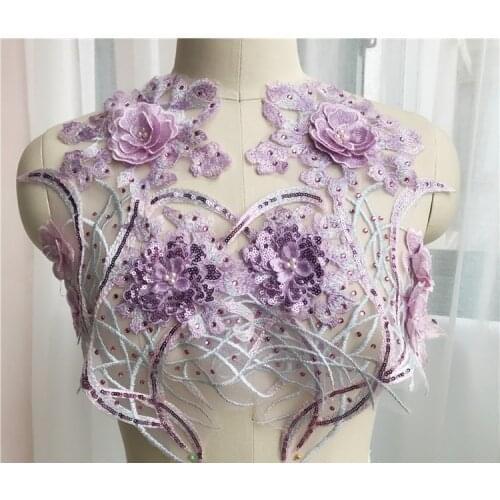 1pcs Purple 3D flower beaded patch applique for wedding dress embroidered sewing clothing accessories decoration patches craft