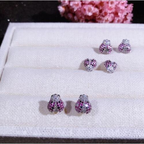 100% 925 Sterling Silver Silver Colorful Zircon Small Stud Earrings for Baby Girls Cute Crystal Insect Loop Huggies Earriing