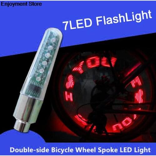 1x Bicycle Wheel Spoke LED Light Lamp Cycle Tyre Tire Wheel Valve 7 Flash Light with Bright Bike Words Cycling Light Accessories