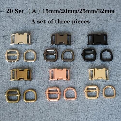 20 Set (A) 15mm/20mm/25mm/32mm Metal D Ring+Adjustable+Release Buckle DIY Dog Collar and Leash Accessories 3JT7826L
