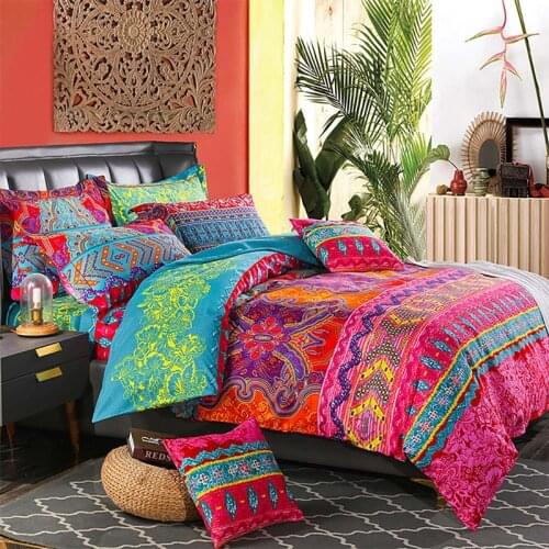 Ethnic Style Bedding Sets Brushed Sheets Classic Duvet Cover Winter Bed Sheet Pillowcase Queen King Size Bohemian Bed Linen 4pcs