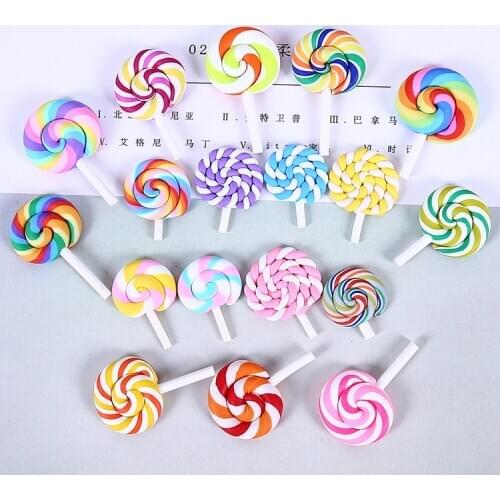 8pcs Charms Colorful Lollipop Soft Clay Plasticine Flatback Candy Crafts For Jewelry Accessories Decoration