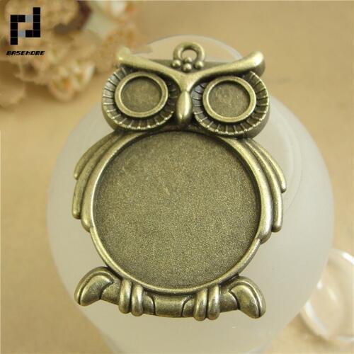 BASEHOME 10pcs Antique Bronze/Silver Owl Pendant Settings Cabochon Base Bezel Trays Blank Fit 25mm Cabochons DIY Necklace Making