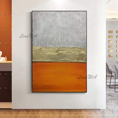 Large Home Decoration Oil Painting For Living Room Modern Handmade Abstract Picture In Orange And Gary Frameless Wall Art Canvas