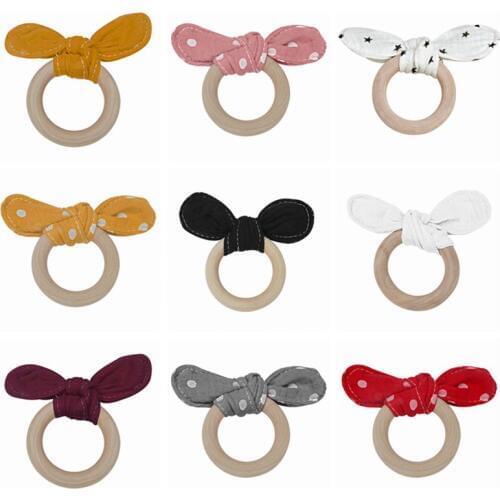 Baby Teether Babies Teething Toys Baby Products Wood Ring Wooden Teether Teething Rings Rabbit Ear Nursing Training Teethers