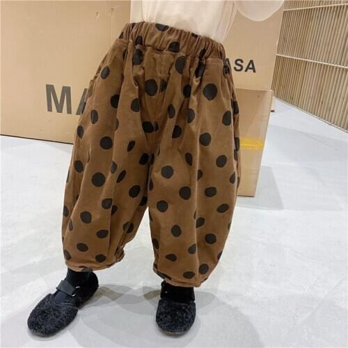 DFXD Autumn Winter Children Corduroy Harem Pants Casual Loose Polka Dot Long Trousers Baby Clothes Boys Girls Pants For 1-7Yrs