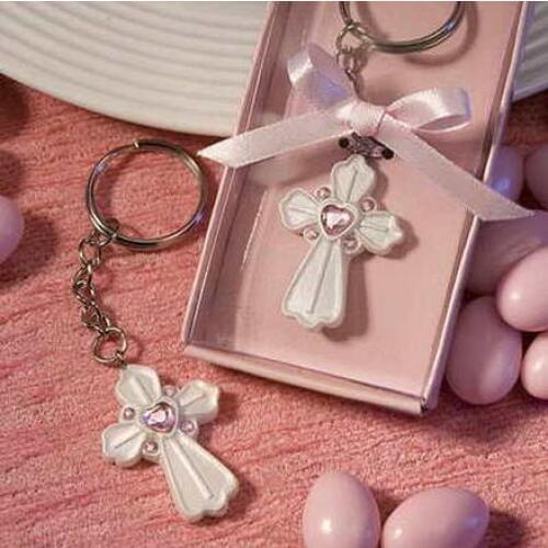 DHL Freeshipping 200pcs Pink Cross Design Favor Saver Key Chain Favors party favor wedding favor and gift