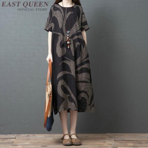 Retro Long Dresses Summer 2019 Robe Vintage Femme Cotton Linen O Neck Plus Size Loose Casual Dresses For Women 2019 TA1763