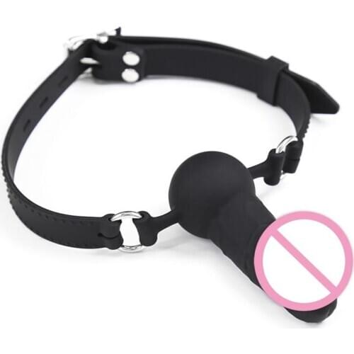 Adult Strap On Plug Dildo Mouth Gag Silicone Couples Gagging Ball Mouth Bondage SM Sex Toy