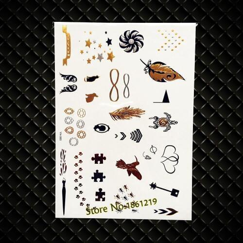 Good Quality Feather Henna Arrows Child School Gold Falsh Metallic Temporary Tattoo Body Art Sexy Makeup Tattoo Jewelry Stickers