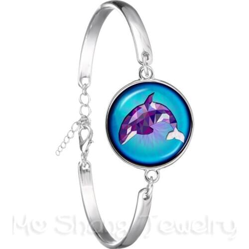 Beautiful Dolphin Pattern Bracelet Trendy Round Glass Mermaid 18mm Glass Dome Silver Plated Beautiful Bangle For Gift