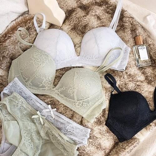 Wriufred Lace sexy gather U-shaped bras seamless girl underwear set new comfortable No-Rim ladies medium thick bra sets summer