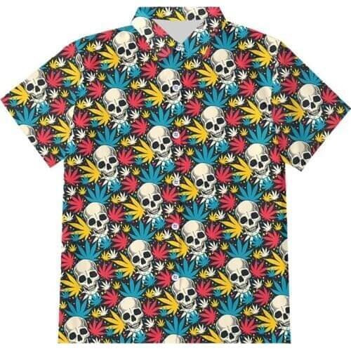 IFPD EU Size Summer Casual 3D Printed Button Shirt Colorful Maple Leaves Skull Hip Hop Fashion Short Sleeve Shirts Harajuku Tops