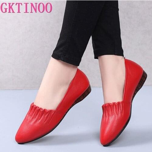 GKTINOO Women Loafers Genuine Leather Flats Heels Pointed Toe Soft Solid Sandals Platform Ladies Shoes Zapatos De Mujer