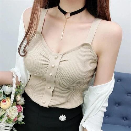 Camis For Women Vest Off Shoulder Spaghetti Strap Tank Top Woman Elastic Elegant Knitted French Chic Lady Tops Sexy Clothes