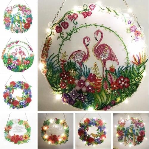 Diamond painting wreath with Led lights Christmas decoration doors and windows holiday decoration accessories Christmas gifts