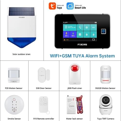 Fuers G60 Smart Home Alarm with Fingerprint WIFI GSM Security Alarm System Kit with Alexa Tuya Smart Motion Sensor Burglar Alarm