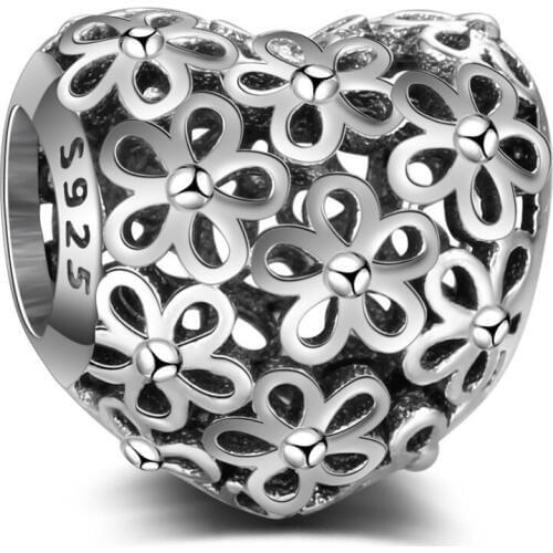 Authentic 925 Sterling Silver Beads Hollow Full Flower Heart Bead For Original Pandora Charm Bracelets & Bangles Jewelry