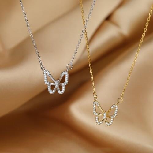 925 Sterling Silver Simple Butterfly Charm Pendant Choker Necklace For Girl Women Statement Wedding Party Jewelry dz597