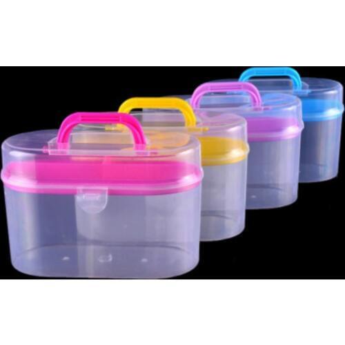 Random Color Portable Plastic Container Box Sewing Kit Tool Storage Box Double Layer Transparent Sewing Machine Storage Box