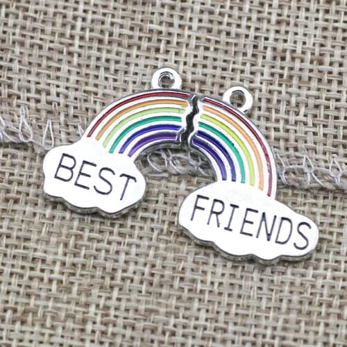 20 Pieces/lot 25mm*38mm Rhodium Plated Best Friends Rainbow Charms Bracelet Pendant For Diy Making