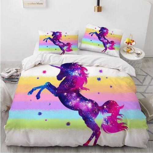 Luxury 3D Bedding Set Duvet Cover Set Comforter Queen King Queen Double Single Size Unicorn Cartoon Design Custom Bedclothes
