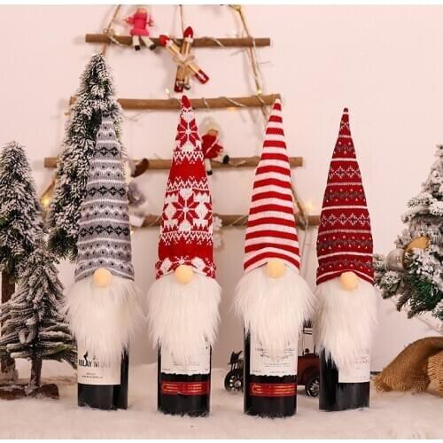 Christmas Knitted Cloth Wine Bottle Cover Christmas Decoration for Home Decor Items New Year Christmas Ornament Noel Dinner Deco