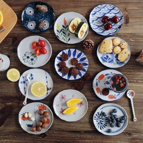 Japanese style Handmade Song celadon manual dish Underglaze ceramic plate platter dessert plate Sashimi plate Buffet dishes