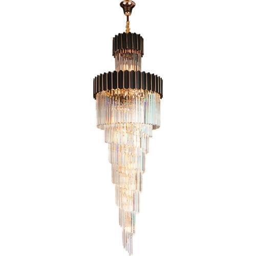 LED Modern Spiral Black Stainless Steel Crystal Chandelier Lighting Lustre Suspension Luminaire Lampen For Staircase