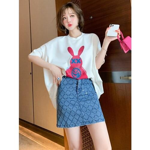 Top Quality High waisted Plaid line sequins show high denim half skirt womens new summer style