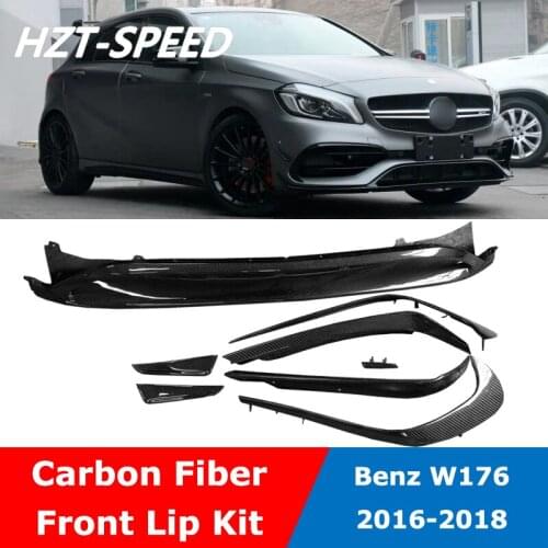 W176 8 PCS Kits Carbon Fiber Front Shovel Bumper Lip Diffuser Spoiler For Benz W176 Sport A160 A180 A200 A250 A45 AMG 2016-2018