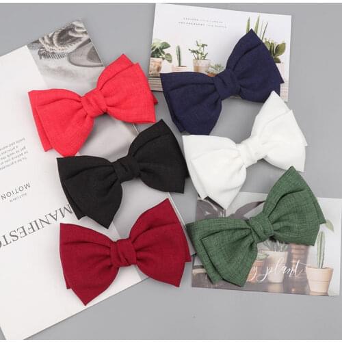 Sweet Handmade Double Layered Flax Fabric Bowknot Hair Barrette Clip For Women Girls Simple Solid Hair Pin Hair Grip Headdress