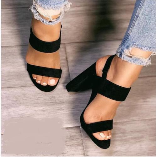 2019 Gladiator Sandals Fashion Women Sandals High Heels Open toe Ankle Strap Faux Suede Shoes Size 35-40 Pumps Black