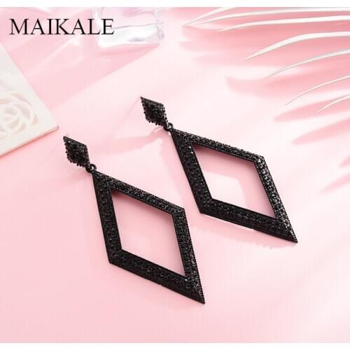 MAIKALE Vintage Geometric Big Stud Earrings with Exaggerated Rhombus Pendant Crystal Rhinestone Earrings for Women Jewelry Gifts
