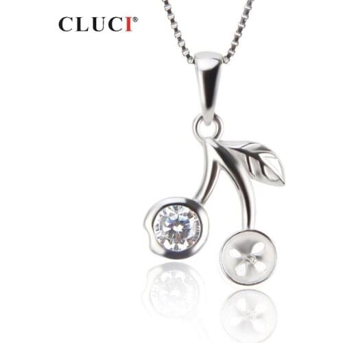 CLUCI Fahsion Silver 925 Pearl Ring Mounting Zircon Women Sterling Silver Leaf Charms Pendant Jewelry SP269SB