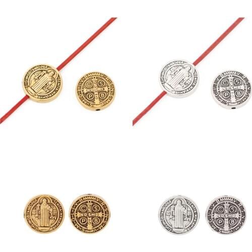 20 x Antique Gold/Silver Color Saint Benedict Medal Crucifix Cross Spacer Beads for Necklace Bracelet Jewelry Making