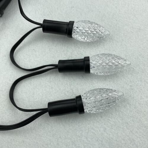 50nodes addressable RGB C9 DC12V WS2811 LED Christmas pixel string light;6inches(15cm) spacing;BLACK wire;IP68;13.5mm pigtials