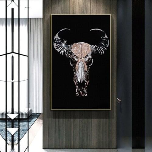 Black Bull Head Abstract Painting Wall Art Canvas Posters and Prints Nordic Decoration Wall Pictures for Living Room Home Decor