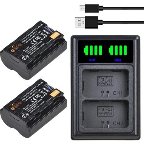 NP-W235 NPW235 Battery + LED Dual USB Charger with Type C Port for Fuji X-T4