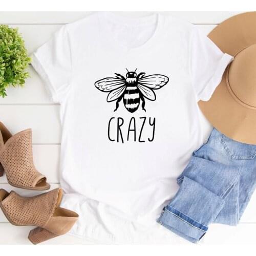 Bee Crazy T-shirts High Quality Womens Clothing Graphic Funny Tee Shirt Top Stylish Summer Short Sleeve Aesthetic Tumblr Tshirt