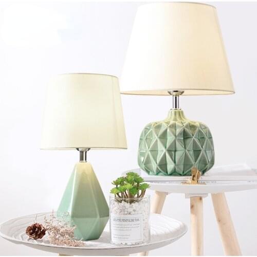 Free Shipping Nordic Diamond Green Ceramic Table Lamp for Bedroom Living Room Modern Bedside Lamp Ceramic Lamp for Bedroom