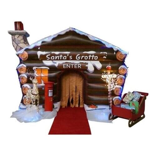 Free air ship to door! christmas inflatable Santas Grotto large inflatable santa claus house tent, outdoor christmas cabin