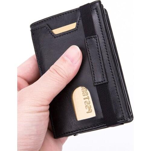 Bisi Goro 2021 Men PU Leather Wallet Multifunctional Clutch Carbon Fiber Card Holder Female RFID Blocking Case Metal Box