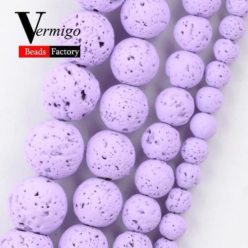 Natural Light Purple Lava Hematite Stone Beads For Jewelry Making Round Spacer Beads 4 6 8 10mm Diy Bracelets Necklaces 15"