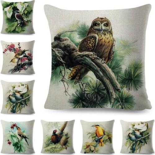 ​Chinese Style Bird Plant Cushion Cover Decor Colorful Cartoon Animal Print Pillowcase Polyester Pillow Case for Car Sofa Home