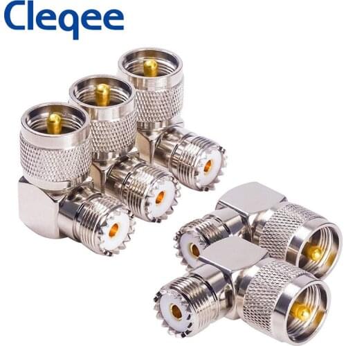 Cleqee 5PCS UHF SO239 Female To UHF PL259 Male Adapter Right Angle 90 Degree RF Connector