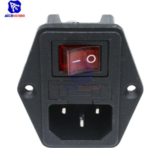 AC 250V 10A Black Red 3 Terminal Power Socket with Fuse Holder